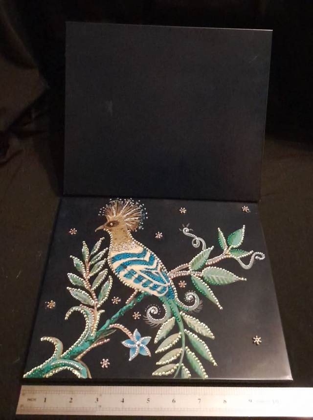 Peacock Custom Hand Painted Decorated &amp; Rhinestones Designed On A 11 Inch x 9 Inch Tin