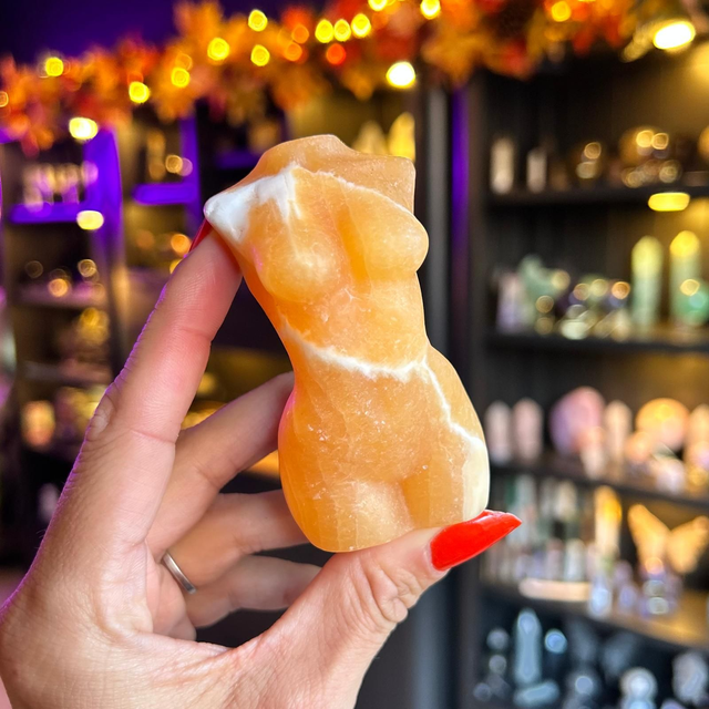 Orange Calcite Goddess Carving