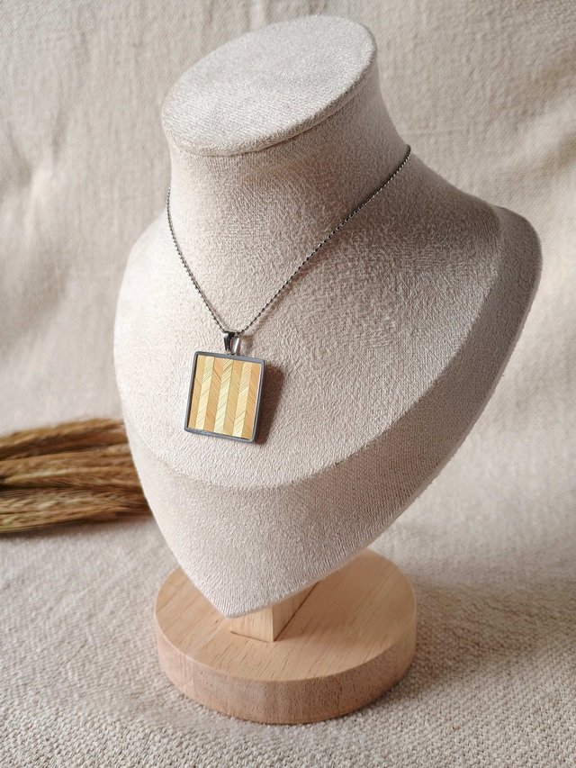 Collier MÉDAILLON Chevron Naturel - Acier inoxydable argenté