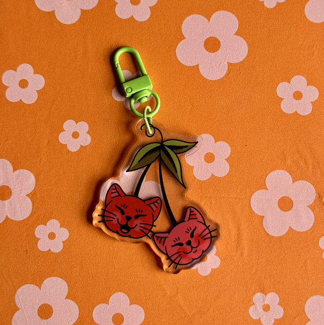 Cat Cherries Keyring