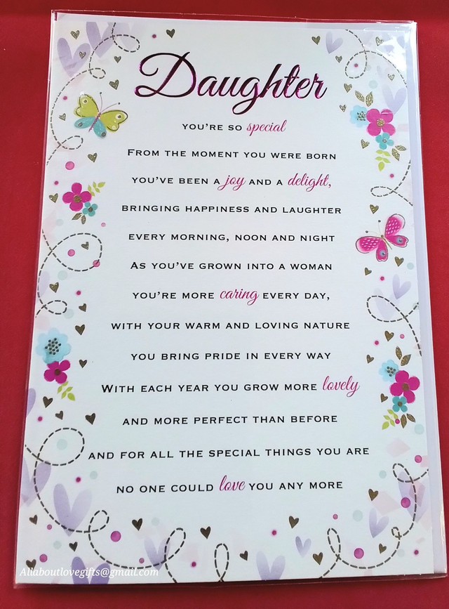 Daughters Birthday Card Sentiment Verse Stunning Design.