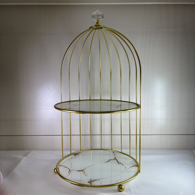 Présentoir 2 étages doré/marbré