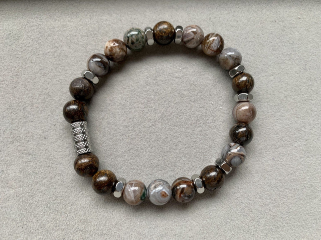 Bracelet Bronzite et Agate Bambou - Perles de 8mm