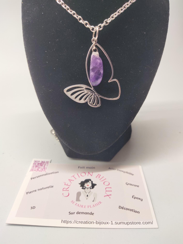 Collier papillon  améthyste 