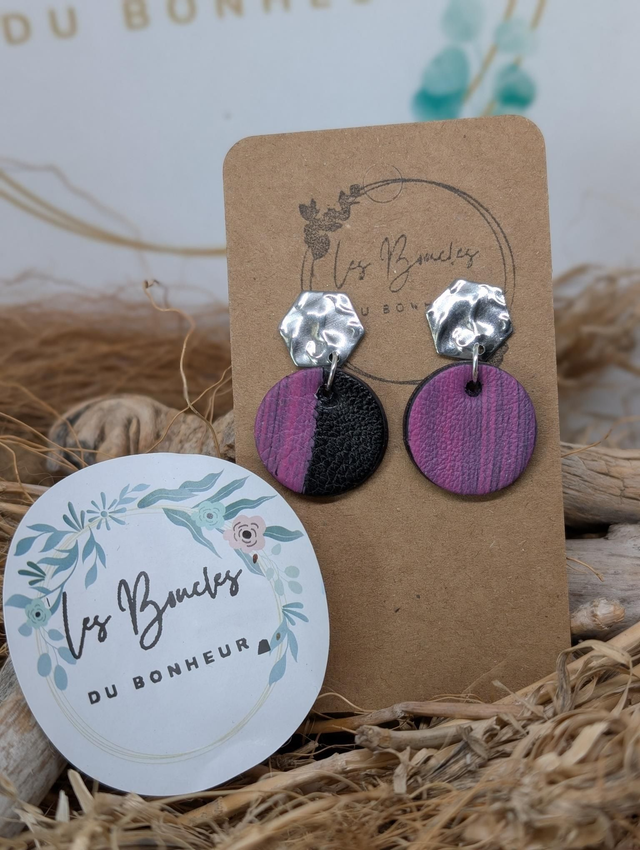 Boucles d'oreilles Anti Gaspi rose noir ag106