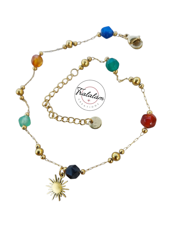 ✨Bracelet de cheville doré perles multicolores et soleil acier✨