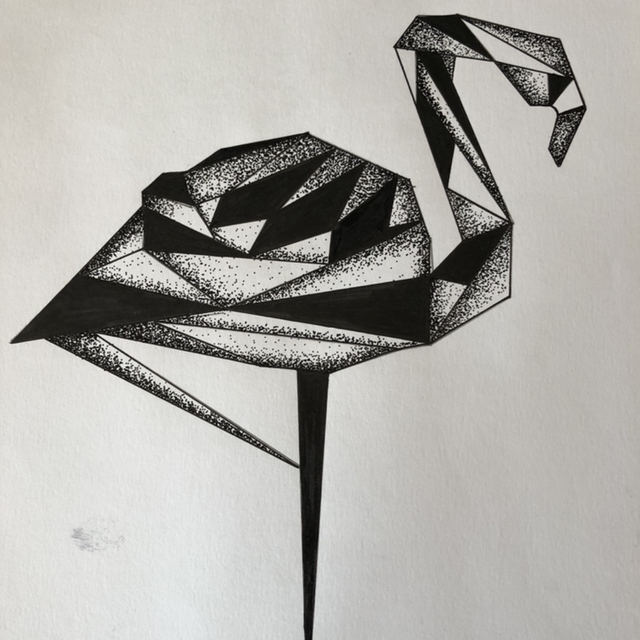 flamant rose sur patte - 21 x 30 cm - encadrement 