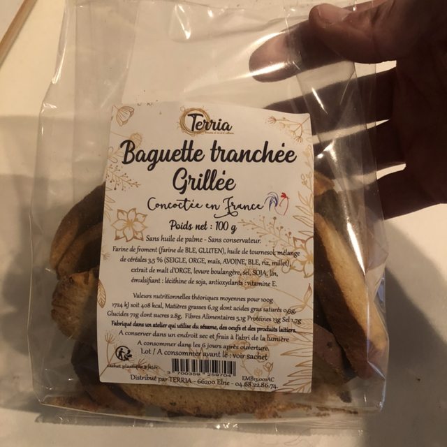 Baguette tranchée grillée, façon biscotte, sachet de 100g 