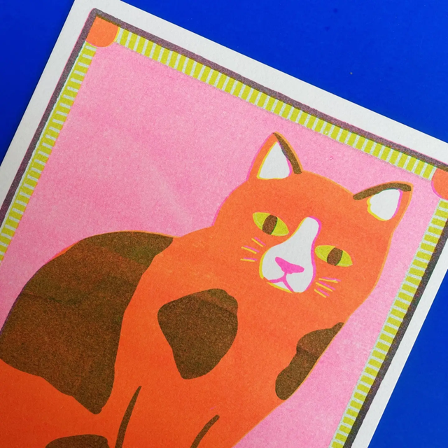 A5 Risograph Ginger Patchy Cat Mini Print
