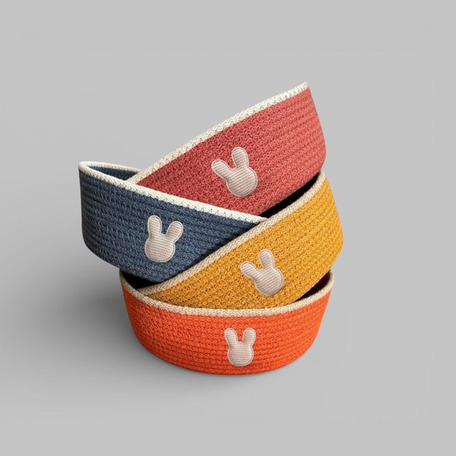 Panier / vide poche rond avec une bordure et un lapin beige
