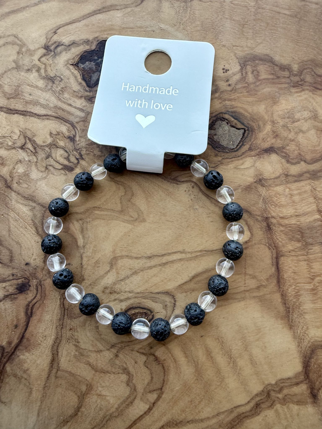 Clear Quartz and Lava Crystal Bracelet