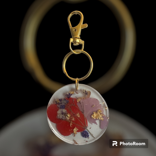 Red and Purple Floral Resin Keyring 