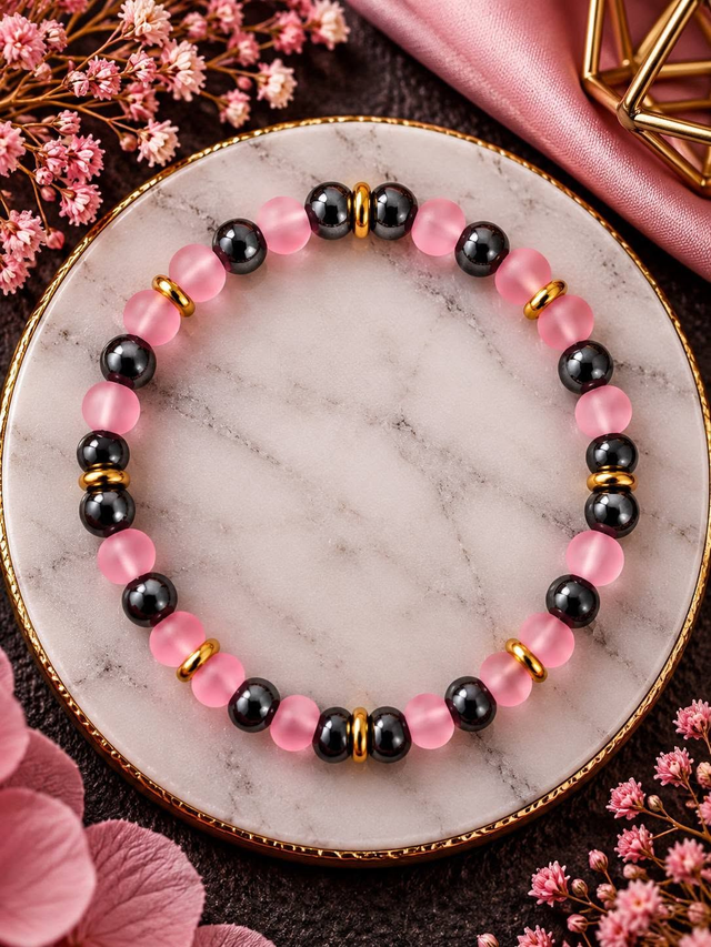 Bracelet mixte unique en perles de verre et hématite