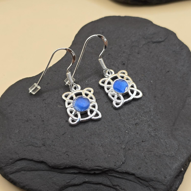 925 Drop or Stud Celtic Rectangle Earrings with Scottish Seaglass Seaglass