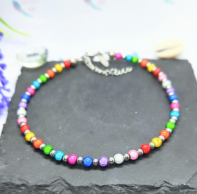 Rainbow Miracle Bead &amp; Stainless Steel Anklet 