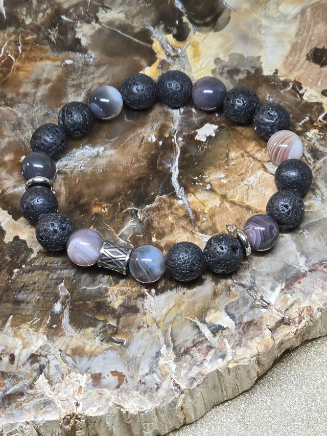 Bracelet Pierre de lave et Agate du Botswana en 1cm