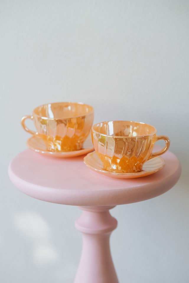 Lot de 2 tasses et sous tasses oranges irisées 🧡