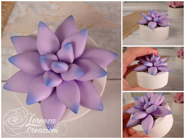 Pianta grassa viola, succulenta, artigianale modellata a mano in argilla polimerica (fimo). Made in Italy.