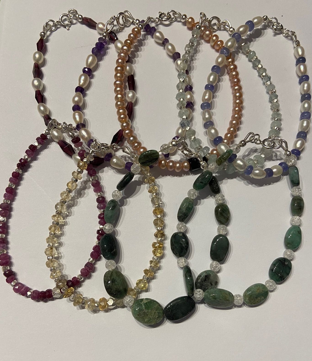 Sterling Silver Gesmtone beaded Birthstone Bracelets