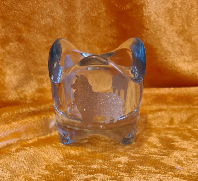 Teelichtglas mit Sheltiemotiv "silber mit  Glitzer"  