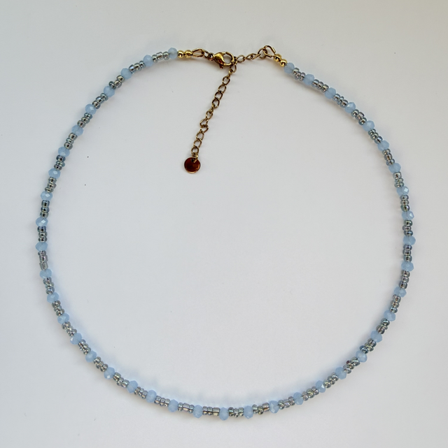 CELESTE - Powder Blue & Iridescent Blue Beaded Choker Necklace