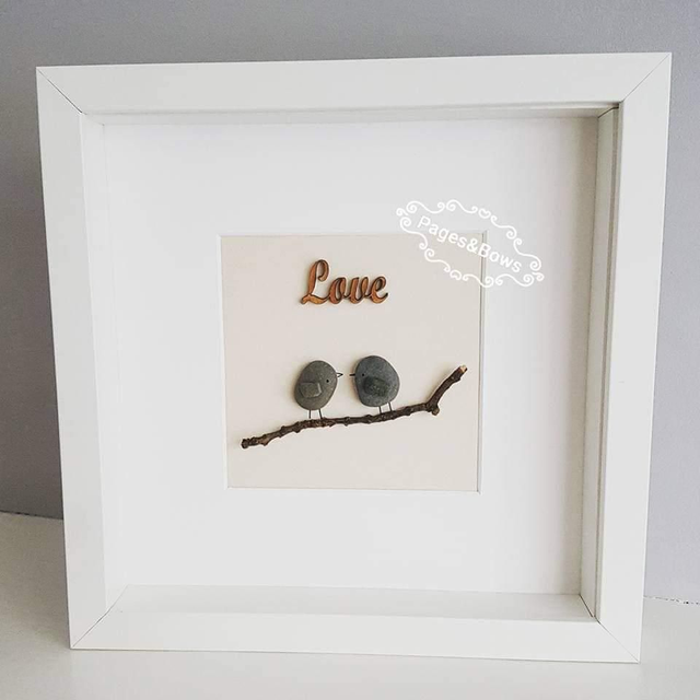 Love Birds Pebble Picture - Valentine, Engagement, Anniversary, Wedding Gift - Gift For Husband, Wife, Boyfriend, Girlfriend 