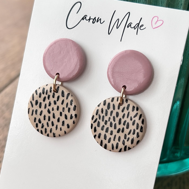 Blush Pink and Beige Speckled Earrings