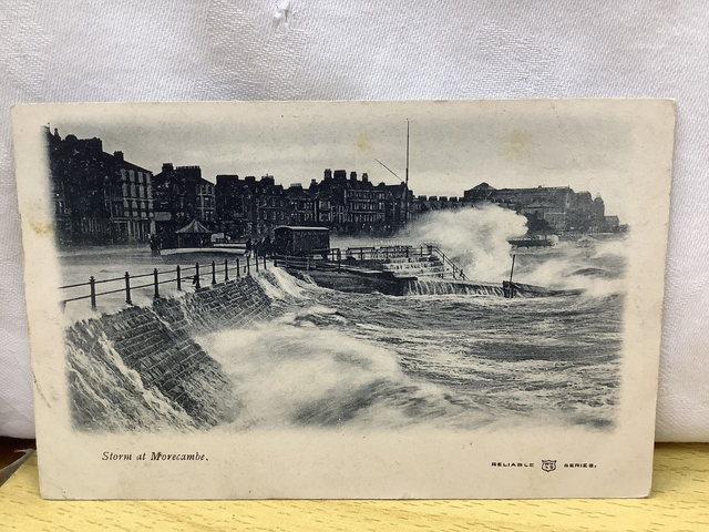 Storm at Morecombe, Lancashire, Posted 1904 Reliable Series Antique Postcard. Our Ref No. R595 £2.50