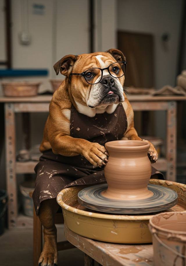 British Bulldog Pottery Pal Framed Canvas