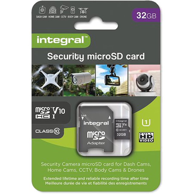 32GB Integral Security microSD card UHS-1, U1 V10 up to 100MB/Sec INMSDH32G10-SEC