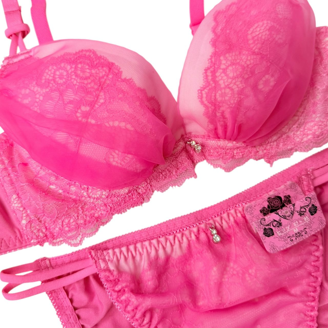 Hot Pink tulle Japanese Bra + Underwear Set UK 32A   