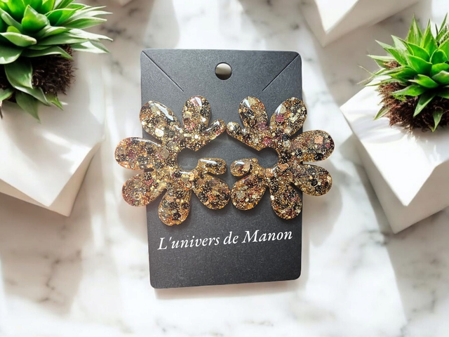 Boucles d&#039;oreilles &quot; Julia &quot;  en résine et paillettes pour femme, tendance