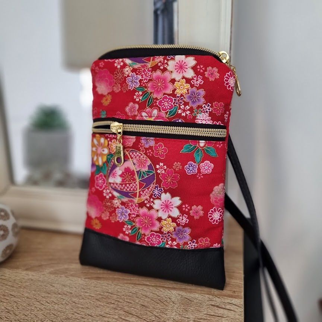 Mini-sac pour téléphone "Miya" rouge & simili cuir noir