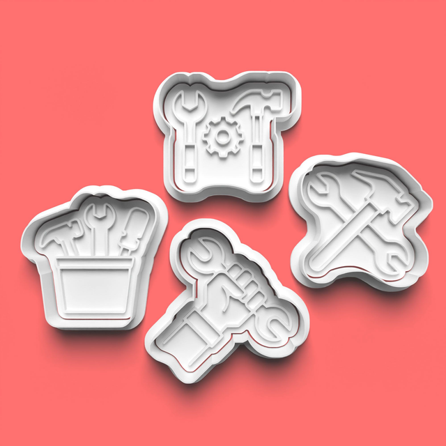 Dad Tools Cookie Cutter Embosser Set of 4 Cutters &amp; Stamps Biscuit Mould Debossed Sugar Biscuits