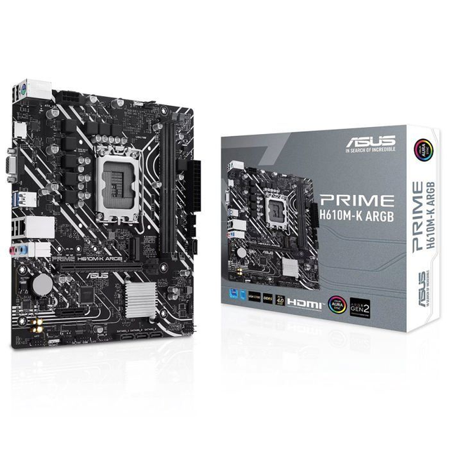 02.1.0025 – Scheda Madre ASUS PRIME H610M-K ARGB D4 LGA1700 – Entry Level con illuminazione ARGB