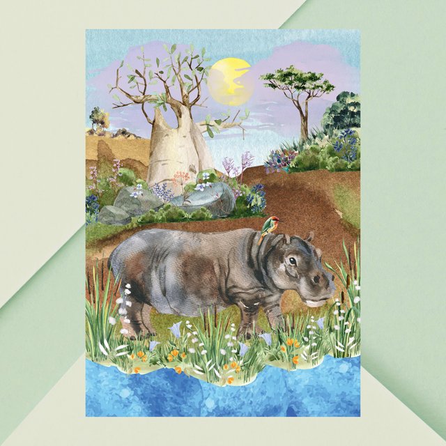 Impression d'Hippopotame dans la Nature Sauvage Africaine - Décoration Exotique / Hippopotamus in African Wilderness Art Print - Exotic Wall Decor