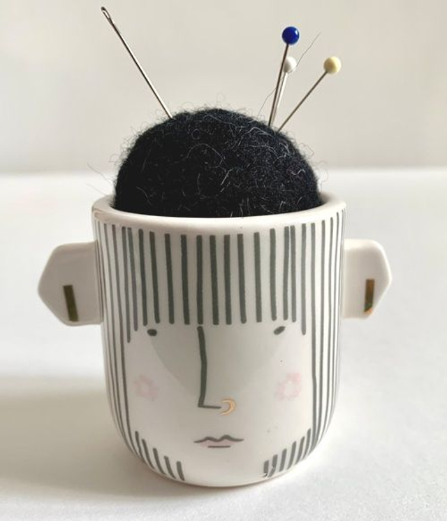 Ceramic Woman/Man Pincusion, Needle Keeper