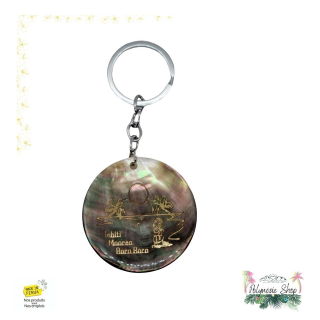 Porte-clés Nacre Cocotiers et Tiki