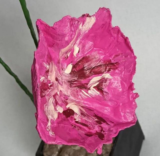 TRIO DE FLEURS ROSES, fait main, papier mâché, fleurs éternelle, à offrir ou pour sa décoration