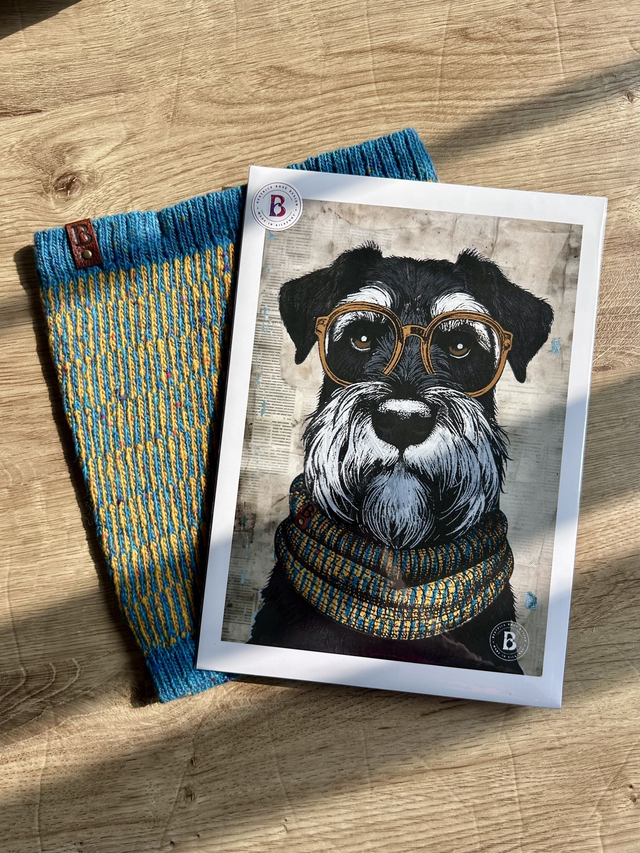 Schnauzer Dog In Glasses Mixed Media Art Print A4