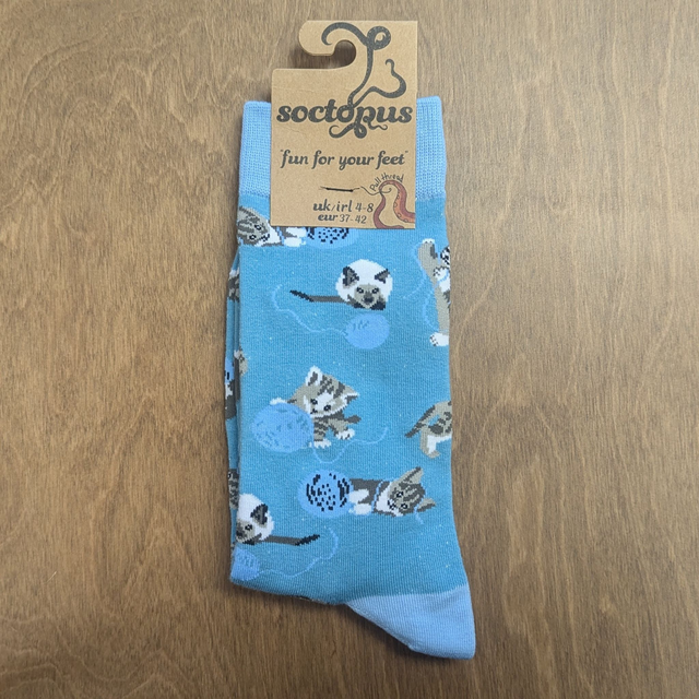 Kittens and Wool Socks - Adult 4-8, Duck egg blue/light blue