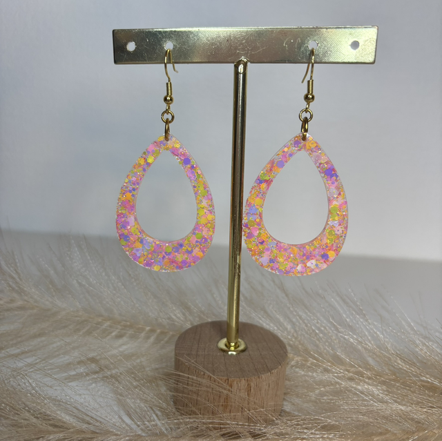 Boucles d’oreilles paillettes rose et jaune