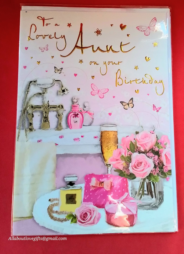 AUNT BIRTHDAY CARD - ENVELOPE INCLUDED - 9X6" - ELEGANT DESIGN