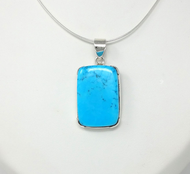 PENDENTIF CABOCHON RECTANGLE TURQUOISE ARGENT MASSIF - VENDU SANS CHAINE - 25663R