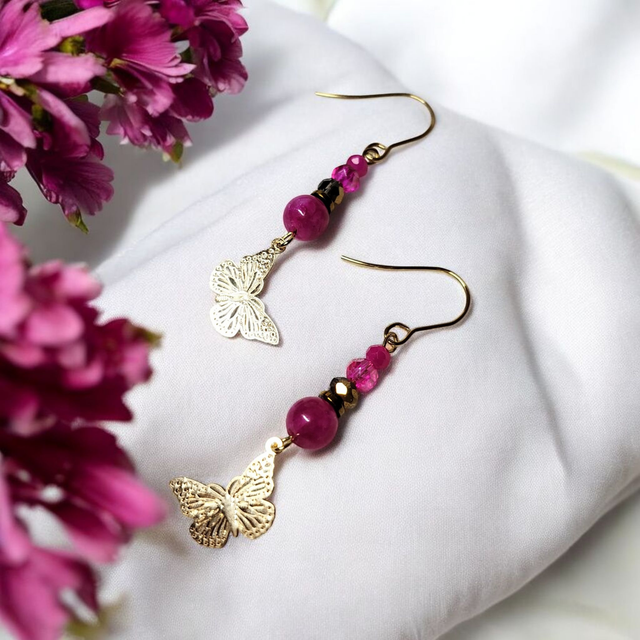 Boucles d'oreilles rose fuchsia acier inoxydable