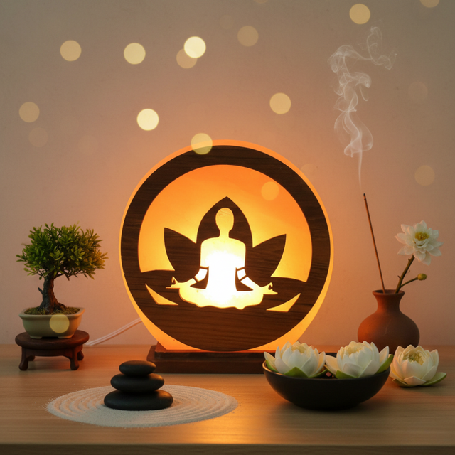 Lampe de Sel d&#039;Himalaya rose à frame - Yoga Méditation