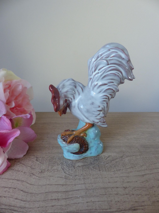 Charmante figurine coq en poterie, statuette coq décoration maison de campagne ferme, Coq artisanat d&#039;art, collection cadeau décor cuisine