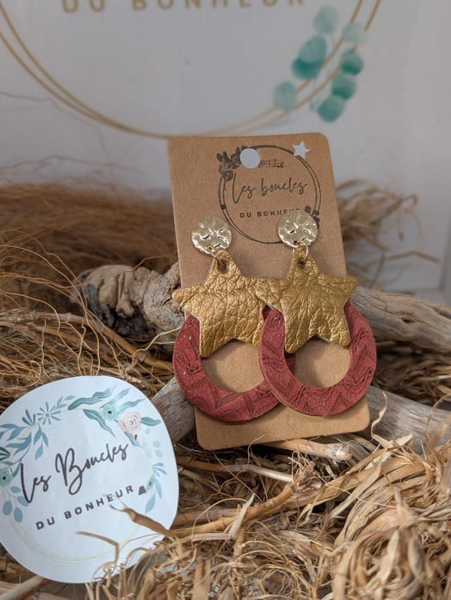 Boucles d&#039;oreilles star doré marron mo726