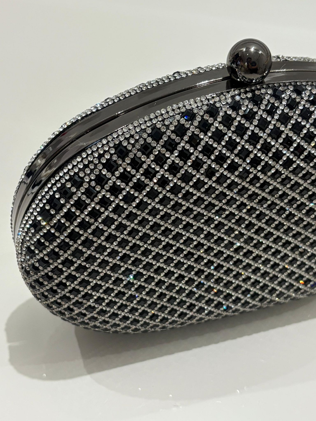  CLUTCH OVAL CRISTAIS COM 2 ALÇAS BLACK/SILVER(FSS-70)