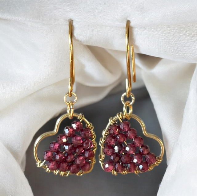 Boucles d’oreilles Cœur Grenat